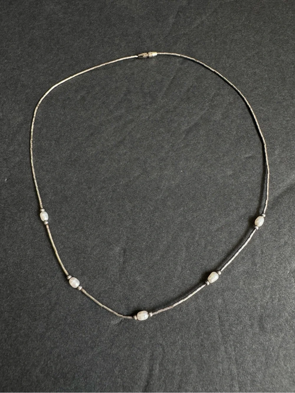 Vintage Rice Pearl Necklace Liquid Silver Bead Dainty Feminine Choker 16